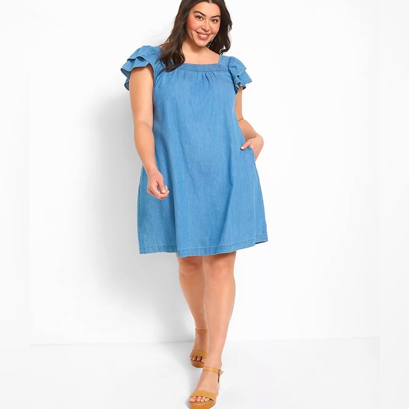 Lane Bryant Dresses & Skirts - Flutter sleeve chambray dress